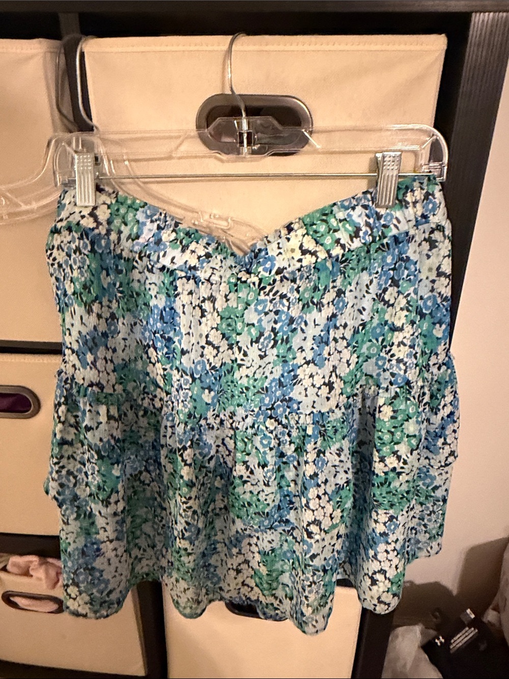 Loft Floral Blue-Green Tiered Mini Skirt